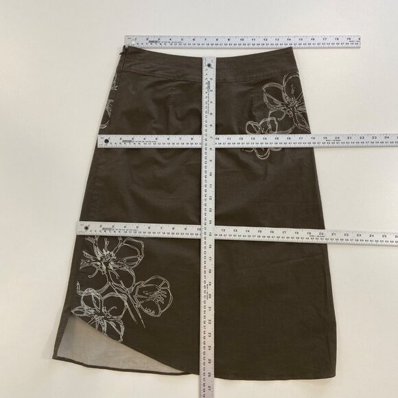 Lolé Womens Brown A-Line Skirt With White Floral Print Size 4 Asymmetrical Hem - Picture 7 of 10
